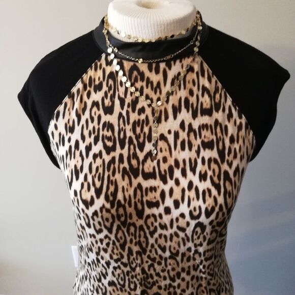 Guess Animal Print and Faux Leather Top - Picture 2 of 11